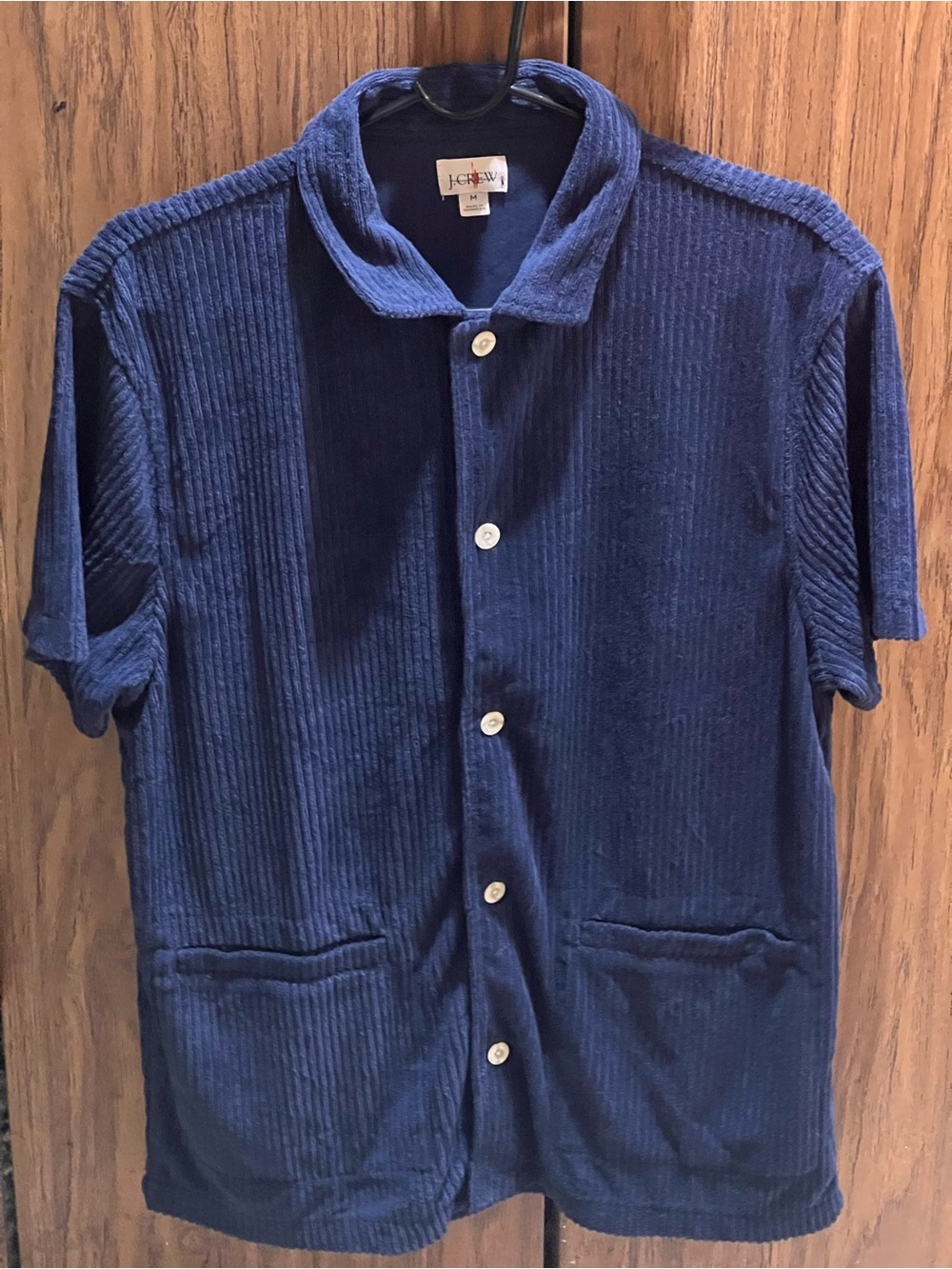 J. Crew Textured Navy Short-Sleeve Button-Up